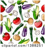 Clipart Of A Seamless Background Pattern Of Vegetables Royalty Free Vector Illustration by Vector Tradition SM