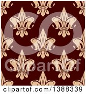 Clipart Of A Seamless Pattern Background Of Tan Fleur De Lis On Maroon Royalty Free Vector Illustration