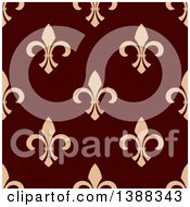 Clipart Of A Seamless Pattern Background Of Tan Fleur De Lis On Maroon Royalty Free Vector Illustration