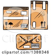 Clipart Of Sketched Shipping Boxes Royalty Free Vector Illustration