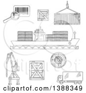 Poster, Art Print Of Sketched Dark Gray Shipping And Logistics Icons