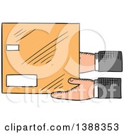 Clipart Of Sketched Hands Holding A Shipping Box Royalty Free Vector Illustration by Vector Tradition SM