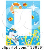 Poster, Art Print Of Vertical Border Of A Shark Captain And Fish With A Sunken Helm