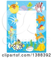 Poster, Art Print Of Vertical Border Frame Of Marine Fish And Sea Creatures