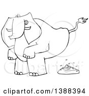 Poster, Art Print Of Cartoon Black And White Lineart Elephant Squatting And Pooping