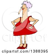 Poster, Art Print Of Cartoon Chubby Caucasian Granny In A Sexy Red Dress