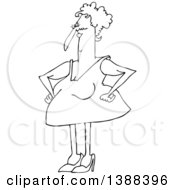 Clipart Of A Cartoon Black And White Lineart Chubby Granny In A Sexy Dress Royalty Free Vector Illustration