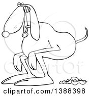 Clipart Of A Cartoon Black And White Lineart Dog Straining To Poop Royalty Free Vector Illustration