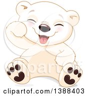 Clipart Of A Cute Baby Polar Bear Cub Sitting And Laughing Royalty Free Vector Illustration by Pushkin