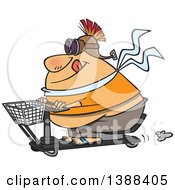 Poster, Art Print Of Cartoon Fat White Man Wearing A Helmet And Goggles On A Scooter