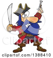 Poster, Art Print Of Cartoon Pirate Captain Bluebeard Holding Up A Sword And Pistol