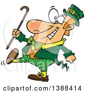 Cartoon St Patricks Day Leprechaun Holding A Cane And Strutting