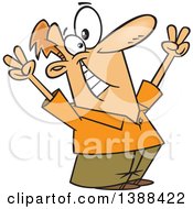 Clipart Of A Cartoon Victorious White Man Cheering Royalty Free Vector Illustration