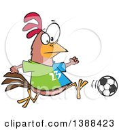 Poster, Art Print Of Cartoon Chicken Playing Soccer