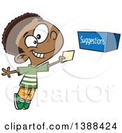Poster, Art Print Of Cartoon Black Boy Putting A Note In A Suggestion Box