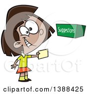 Cartoon Girl Putting A Note In A Suggestion Box