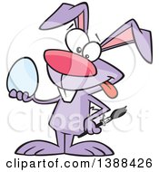 Poster, Art Print Of Cartoon Purple Easer Bunny Rabbit Holding A Blank Easter Egg