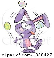 Clipart Of A Cartoon Purple Easer Bunny Rabbit Juggling Easter Eggs Royalty Free Vector Illustration
