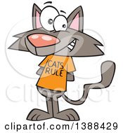 Clipart Of A Cartoon Brown Kitty Wearing A Cats Rule Shirt Royalty Free Vector Illustration