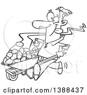 Poster, Art Print Of Cartoon Black And White Lineart Man Pushing Hot Spuds In A Wheelbarrow