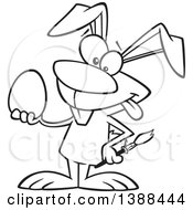 Poster, Art Print Of Cartoon Black And White Lineart Easer Bunny Rabbit Holding A Blank Easter Egg