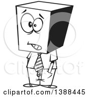 Poster, Art Print Of Cartoon Black And White Lineart Business Man With A Block Head