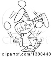 Poster, Art Print Of Cartoon Black And White Lineart Easer Bunny Rabbit Juggling Easter Eggs