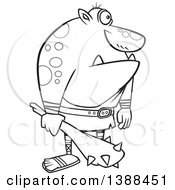 Cartoon Black And White Lineart Cyclops Holding A Club