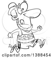 Clipart Of A Cartoon Black And White Lineart St Patricks Day Leprechaun Running A Marathon Royalty Free Vector Illustration by toonaday
