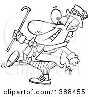 Poster, Art Print Of Cartoon Black And White Lineart St Patricks Day Leprechaun Holding A Cane And Strutting