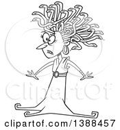 Clipart Of A Cartoon Black And White Lineart Medusa With Snake Hair Royalty Free Vector Illustration by toonaday