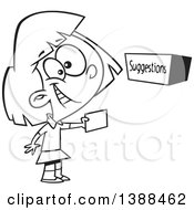 Poster, Art Print Of Cartoon Black And White Lineart Girl Putting A Note In A Suggestion Box