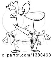 Clipart Of A Cartoon Black And White Lineart Business Man With Turned Out Pockets After Being Taxed Royalty Free Vector Illustration