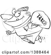 Poster, Art Print Of Cartoon Black And White Lineart Male Robber Carrying A Bag Of Taxes