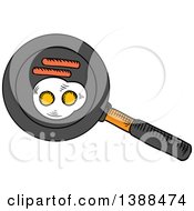 Clipart Of A Sketched Pan With Fried Eggs And Sausage Royalty Free Vector Illustration