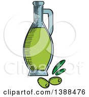Clipart Of A Sketched Bottle Of Olive Oil Royalty Free Vector Illustration