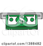 Clipart Of A Sketched Atm Spitting Out Cash Money Royalty Free Vector Illustration
