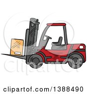 Poster, Art Print Of Sketched Red Forklift With A Box