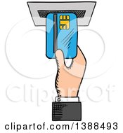 Poster, Art Print Of Sketched Mans Hand Inserting A Credit Card In An Atm