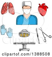 Poster, Art Print Of Sketched Surgeon Doctor Organs And Accessories