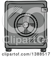 Clipart Of A Sketched Bank Vault Royalty Free Vector Illustration