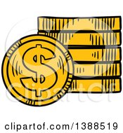 Poster, Art Print Of Sketched Gold Dollar Coins