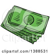 Clipart Of A Sketched Stack Of Cash Money Royalty Free Vector Illustration