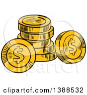 Clipart Of Sketched Gold Dollar Coins Royalty Free Vector Illustration by Vector Tradition SM