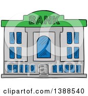 Clipart Of A Sketched Bank Building Royalty Free Vector Illustration