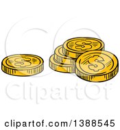 Poster, Art Print Of Sketched Gold Dollar Coins