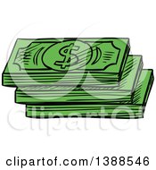 Clipart Of A Sketched Stack Of Cash Money Royalty Free Vector Illustration