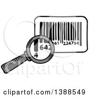 Clipart Of A Sketched Magnifying Glass Over A Bar Code Royalty Free Vector Illustration