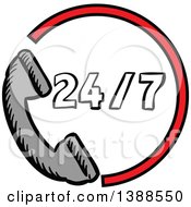 Clipart Of A Sketched 24 7 Business Icon With A Phone Royalty Free Vector Illustration by Vector Tradition SM