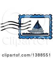 Poster, Art Print Of Sketched Sailboat Postmark